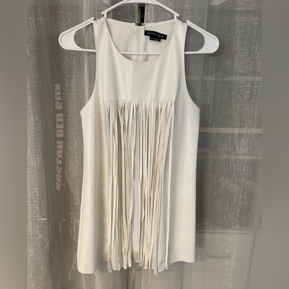 Chic Cream Fringe Sleeveless Top